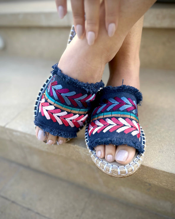 DOUBLE SPIKE SLIDE SLIPPERS - NAVY