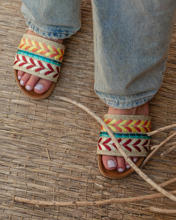 DOUBLE SPIKE SLIDE SLIPPERS - YELLOW x ORANGE