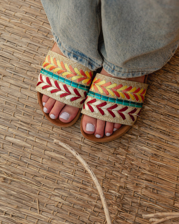 DOUBLE SPIKE SLIDE SLIPPERS - YELLOW x ORANGE